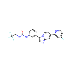 O=C(NCC(F)(F)F)Nc1cccc(-c2cnc3cc(-c4cc(F)ccn4)ccn23)c1 ZINC000139559061