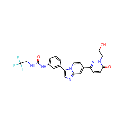 O=C(NCC(F)(F)F)Nc1cccc(-c2cnc3cc(-c4ccc(=O)n(CCO)n4)ccn23)c1 ZINC000147402536