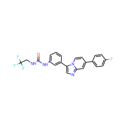 O=C(NCC(F)(F)F)Nc1cccc(-c2cnc3cc(-c4ccc(F)cc4)ccn23)c1 ZINC000043197027