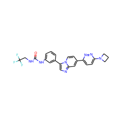 O=C(NCC(F)(F)F)Nc1cccc(-c2cnc3cc(-c4ccc(N5CCC5)nn4)ccn23)c1 ZINC000147114080