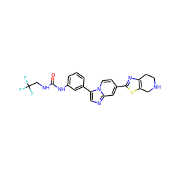 O=C(NCC(F)(F)F)Nc1cccc(-c2cnc3cc(-c4nc5c(s4)CNCC5)ccn23)c1 ZINC000139511992