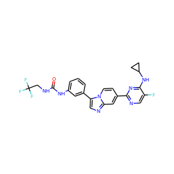 O=C(NCC(F)(F)F)Nc1cccc(-c2cnc3cc(-c4ncc(F)c(NC5CC5)n4)ccn23)c1 ZINC000169704648