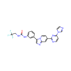 O=C(NCC(F)(F)F)Nc1cccc(-c2cnc3cc(-c4nccc(-n5ccnc5)n4)ccn23)c1 ZINC000169704678