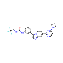 O=C(NCC(F)(F)F)Nc1cccc(-c2cnc3cc(-c4nccc(N5CCC5)n4)ccn23)c1 ZINC000169704667