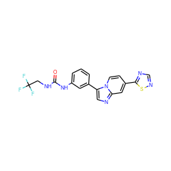 O=C(NCC(F)(F)F)Nc1cccc(-c2cnc3cc(-c4ncns4)ccn23)c1 ZINC000140471762