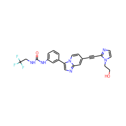 O=C(NCC(F)(F)F)Nc1cccc(-c2cnc3cc(C#Cc4nccn4CCO)ccn23)c1 ZINC000169704710