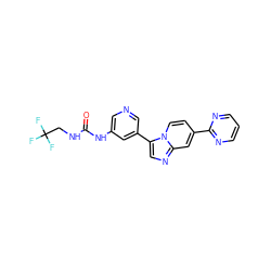 O=C(NCC(F)(F)F)Nc1cncc(-c2cnc3cc(-c4ncccn4)ccn23)c1 ZINC000147226669