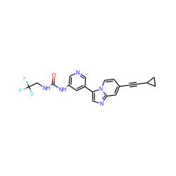 O=C(NCC(F)(F)F)Nc1cncc(-c2cnc3cc(C#CC4CC4)ccn23)c1 ZINC000147146561