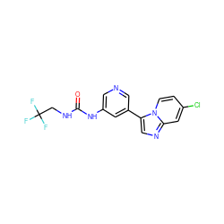 O=C(NCC(F)(F)F)Nc1cncc(-c2cnc3cc(Cl)ccn23)c1 ZINC000147367865