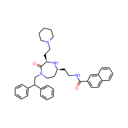 O=C(NCC[C@H]1CCN(CC(c2ccccc2)c2ccccc2)C(=O)[C@@H](CCN2CCCCC2)N1)c1ccc2ccccc2c1 ZINC000144356245