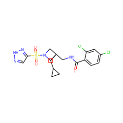 O=C(NCC1(CC2CC2)CN(S(=O)(=O)c2cn[nH]n2)C1)c1ccc(Cl)cc1Cl ZINC000040413600