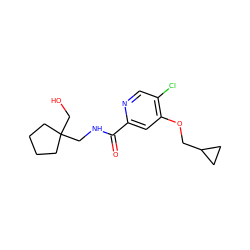 O=C(NCC1(CO)CCCC1)c1cc(OCC2CC2)c(Cl)cn1 ZINC000146392776