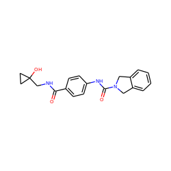 O=C(NCC1(O)CC1)c1ccc(NC(=O)N2Cc3ccccc3C2)cc1 ZINC000166599733