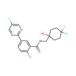 O=C(NCC1(O)CCC(F)(F)CC1)c1cc(-c2ncc(F)cn2)ccc1Cl ZINC000049071560