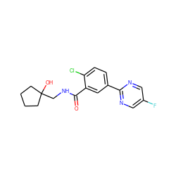 O=C(NCC1(O)CCCC1)c1cc(-c2ncc(F)cn2)ccc1Cl ZINC000049114101