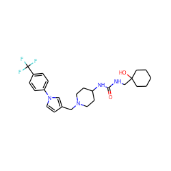 O=C(NCC1(O)CCCCC1)NC1CCN(Cc2ccn(-c3ccc(C(F)(F)F)cc3)c2)CC1 ZINC000035952868