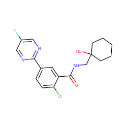 O=C(NCC1(O)CCCCC1)c1cc(-c2ncc(F)cn2)ccc1Cl ZINC000049784364