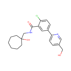 O=C(NCC1(O)CCCCCC1)c1cc(-c2ccc(CO)cn2)ccc1Cl ZINC000049125208