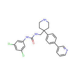 O=C(NCC1(c2ccc(-c3cccnc3)cc2)CCNCC1)Nc1cc(Cl)cc(Cl)c1 ZINC000028108848
