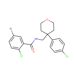 O=C(NCC1(c2ccc(Cl)cc2)CCOCC1)c1cc(Br)ccc1Cl ZINC000016969433