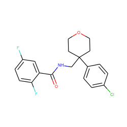 O=C(NCC1(c2ccc(Cl)cc2)CCOCC1)c1cc(F)ccc1F ZINC000055761809