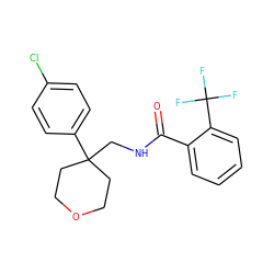 O=C(NCC1(c2ccc(Cl)cc2)CCOCC1)c1ccccc1C(F)(F)F ZINC000016969501