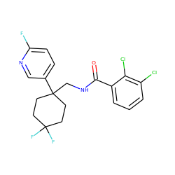 O=C(NCC1(c2ccc(F)nc2)CCC(F)(F)CC1)c1cccc(Cl)c1Cl ZINC000217359836