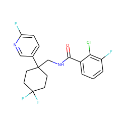 O=C(NCC1(c2ccc(F)nc2)CCC(F)(F)CC1)c1cccc(F)c1Cl ZINC000217383145