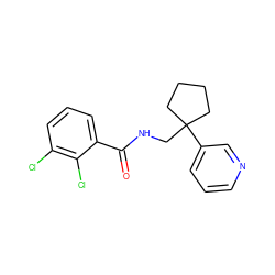 O=C(NCC1(c2cccnc2)CCCC1)c1cccc(Cl)c1Cl ZINC000217358082