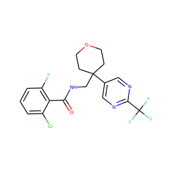 O=C(NCC1(c2cnc(C(F)(F)F)nc2)CCOCC1)c1c(F)cccc1Cl ZINC000217370582