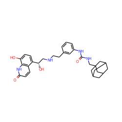 O=C(NCC12CC3CC(CC(C3)C1)C2)Nc1cccc(CCNC[C@H](O)c2ccc(O)c3[nH]c(=O)ccc23)c1 ZINC000066097989