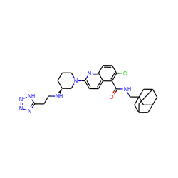 O=C(NCC12CC3CC(CC(C3)C1)C2)c1c(Cl)ccc2nc(N3CCC[C@H](NCCc4nnn[nH]4)C3)ccc12 ZINC000043063938