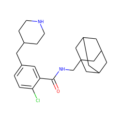 O=C(NCC12CC3CC(CC(C3)C1)C2)c1cc(CC2CCNCC2)ccc1Cl ZINC000028825945