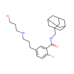 O=C(NCC12CC3CC(CC(C3)C1)C2)c1cc(CCCNCCCO)ccc1Cl ZINC000034356159