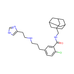 O=C(NCC12CC3CC(CC(C3)C1)C2)c1cc(CCCNCCc2c[nH]cn2)ccc1Cl ZINC000034309394