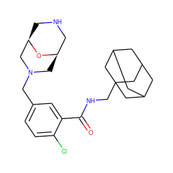 O=C(NCC12CC3CC(CC(C3)C1)C2)c1cc(CN2C[C@@H]3CNC[C@H](C2)O3)ccc1Cl ZINC000028826010