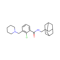 O=C(NCC12CC3CC(CC(C3)C1)C2)c1cccc(CN2CCCCC2)c1Cl ZINC000028825948