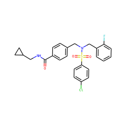 O=C(NCC1CC1)c1ccc(CN(Cc2ccccc2F)S(=O)(=O)c2ccc(Cl)cc2)cc1 ZINC000049050651
