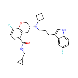 O=C(NCC1CC1)c1ccc(F)c2c1C[C@@H](N(CCCc1c[nH]c3ccc(F)cc13)C1CCC1)CO2 ZINC000040937375