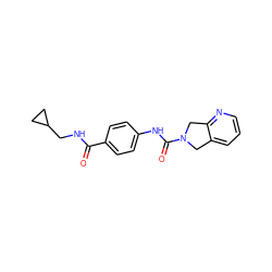 O=C(NCC1CC1)c1ccc(NC(=O)N2Cc3cccnc3C2)cc1 ZINC000165675244