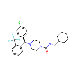 O=C(NCC1CCCCC1)N1CCN([C@H](c2ccc(Cl)cc2)c2ccccc2C(F)(F)F)CC1 ZINC000040881217