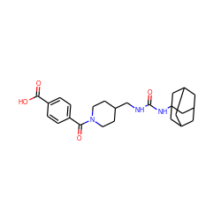 O=C(NCC1CCN(C(=O)c2ccc(C(=O)O)cc2)CC1)NC12CC3CC(CC(C3)C1)C2 ZINC000036330677