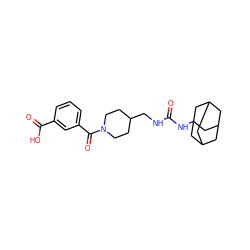 O=C(NCC1CCN(C(=O)c2cccc(C(=O)O)c2)CC1)NC12CC3CC(CC(C3)C1)C2 ZINC000036330674