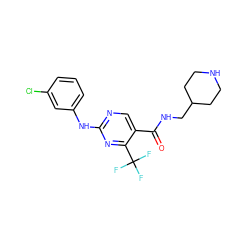 O=C(NCC1CCNCC1)c1cnc(Nc2cccc(Cl)c2)nc1C(F)(F)F ZINC000028645336