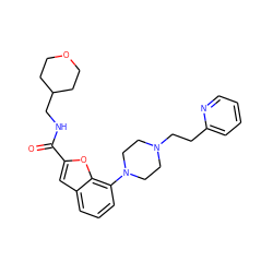 O=C(NCC1CCOCC1)c1cc2cccc(N3CCN(CCc4ccccn4)CC3)c2o1 ZINC000114869036