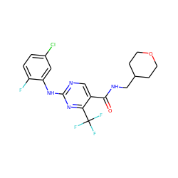 O=C(NCC1CCOCC1)c1cnc(Nc2cc(Cl)ccc2F)nc1C(F)(F)F ZINC000028645372