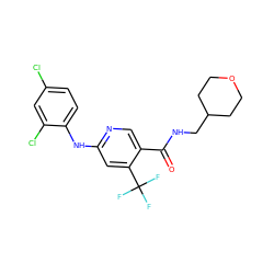 O=C(NCC1CCOCC1)c1cnc(Nc2ccc(Cl)cc2Cl)cc1C(F)(F)F ZINC000040936033