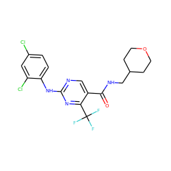 O=C(NCC1CCOCC1)c1cnc(Nc2ccc(Cl)cc2Cl)nc1C(F)(F)F ZINC000003947932