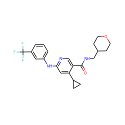 O=C(NCC1CCOCC1)c1cnc(Nc2cccc(C(F)(F)F)c2)cc1C1CC1 ZINC000040919067