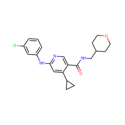 O=C(NCC1CCOCC1)c1cnc(Nc2cccc(Cl)c2)cc1C1CC1 ZINC000040880671